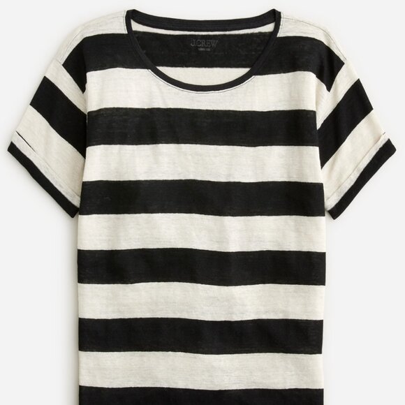 J.Crew Linen Roll Cuff Tee in Stripe - Picture 1 of 7